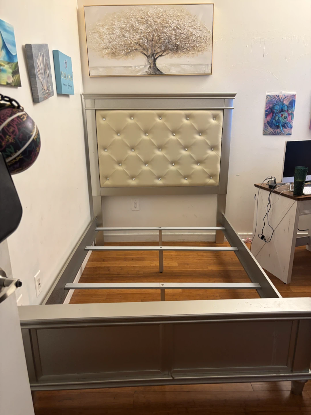 Silver Tufted Bed Frame full size