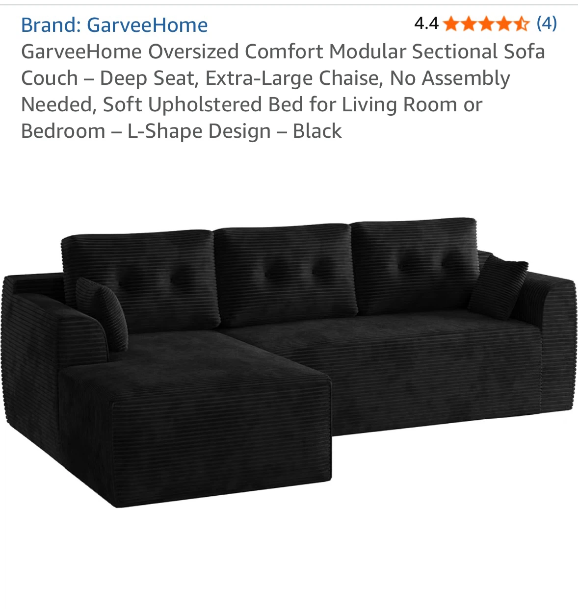 GarveeHome Black Modular Sofa – Excellent Condition
