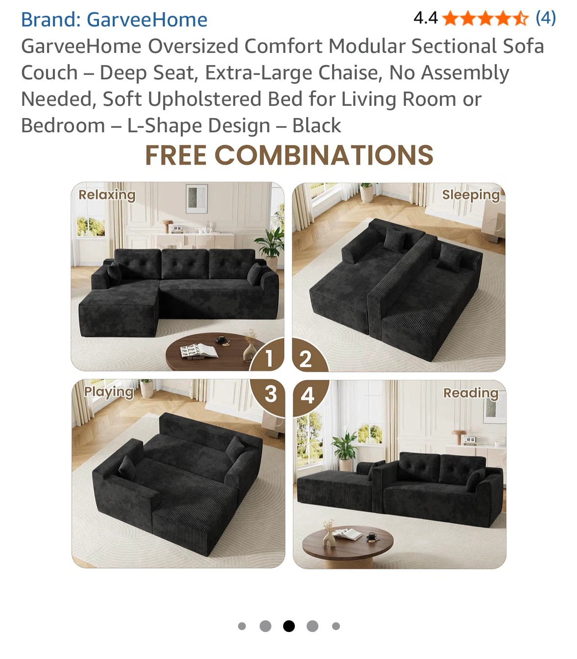 GarveeHome Black Modular Sofa – Excellent Condition - photo 2