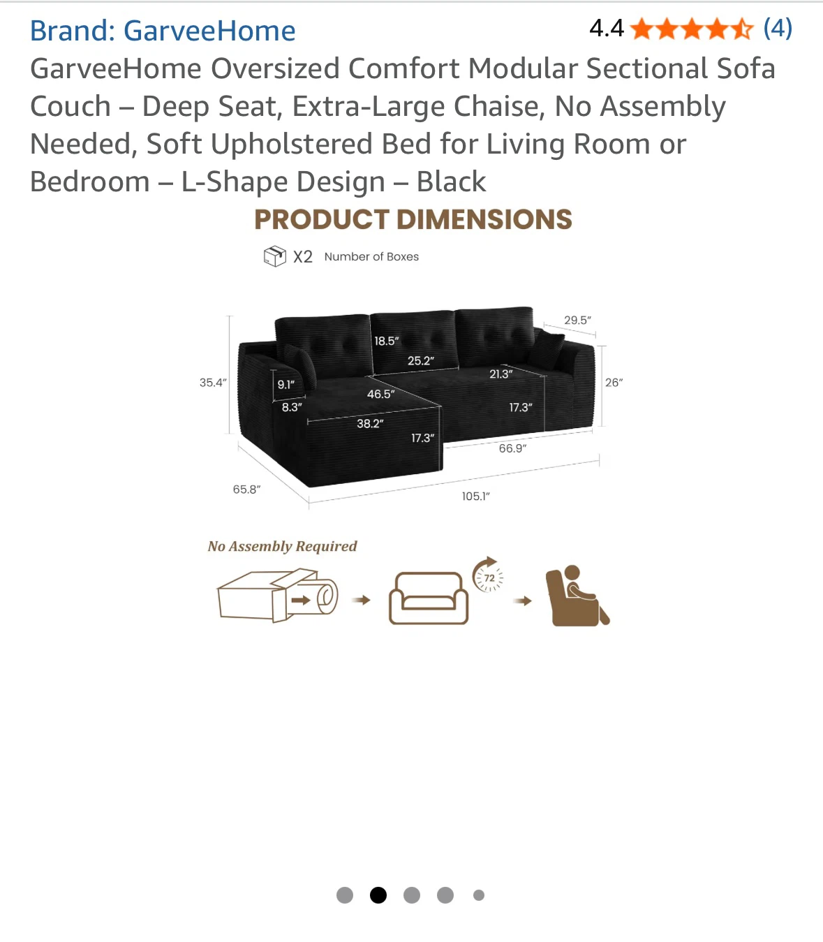 GarveeHome Black Modular Sofa – Excellent Condition - photo 3
