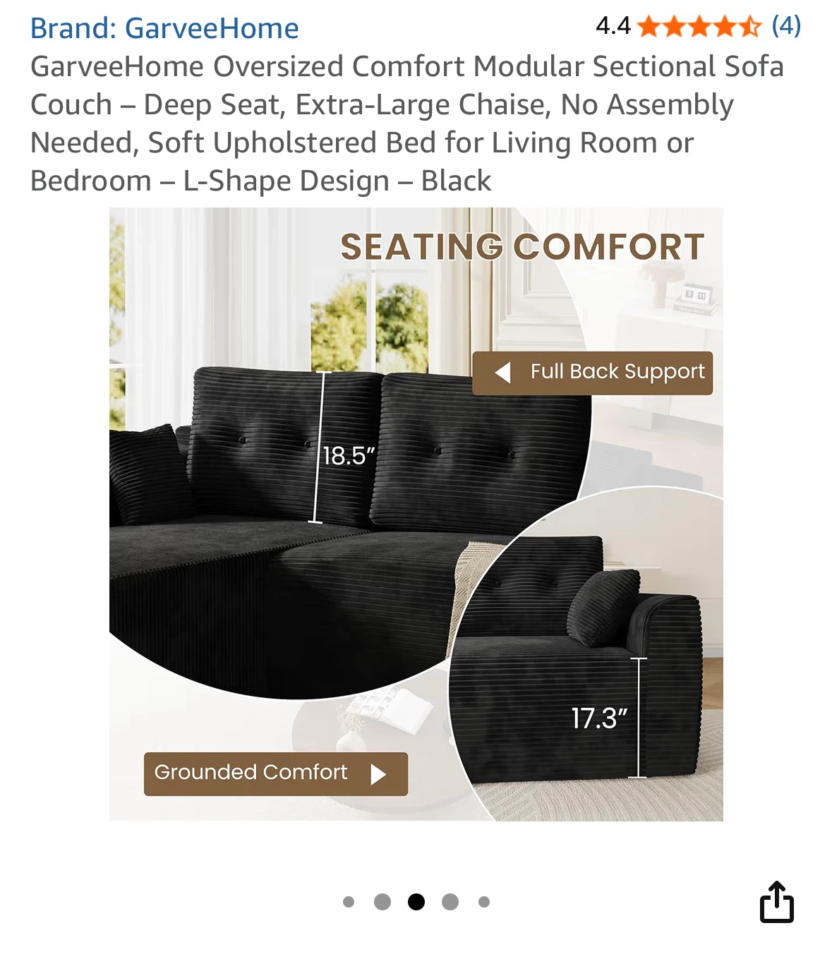 GarveeHome Black Modular Sofa – Excellent Condition - photo 4
