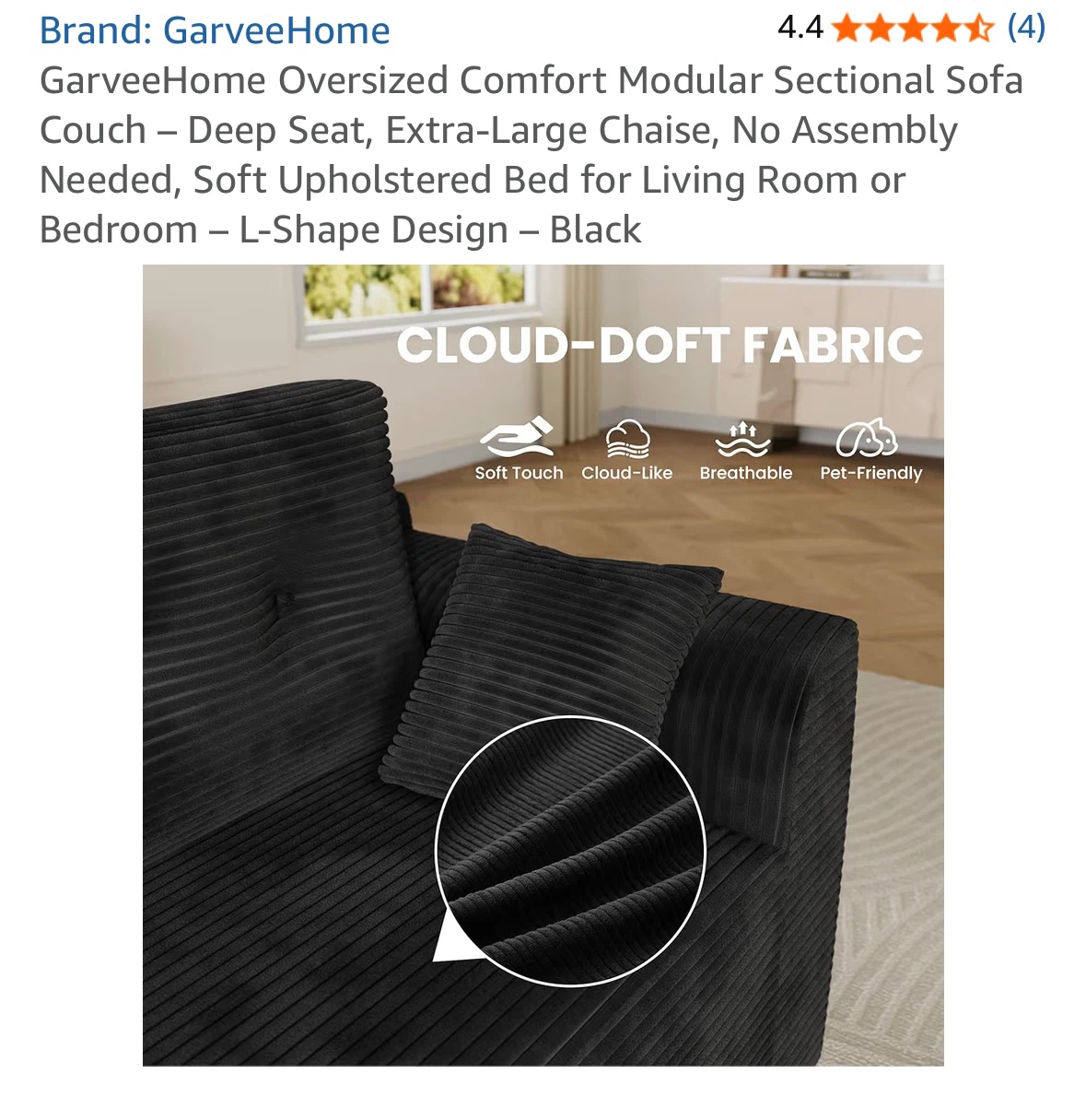 GarveeHome Black Modular Sofa – Excellent Condition - photo 5