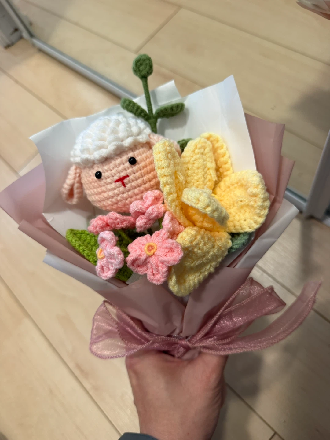Crocheted Sheep and Flower Bouquet - photo 3