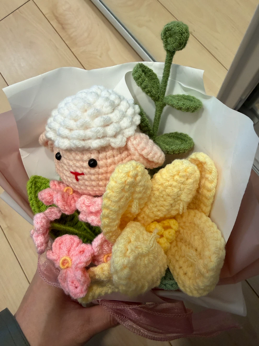 Crocheted Sheep and Flower Bouquet - photo 5