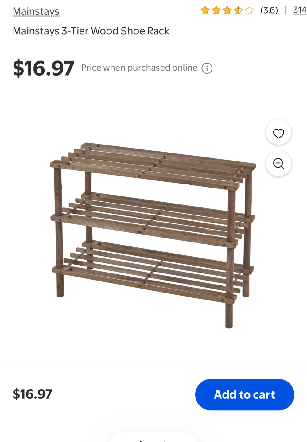 Mainstays 3-Tier Wood Shoe Rack