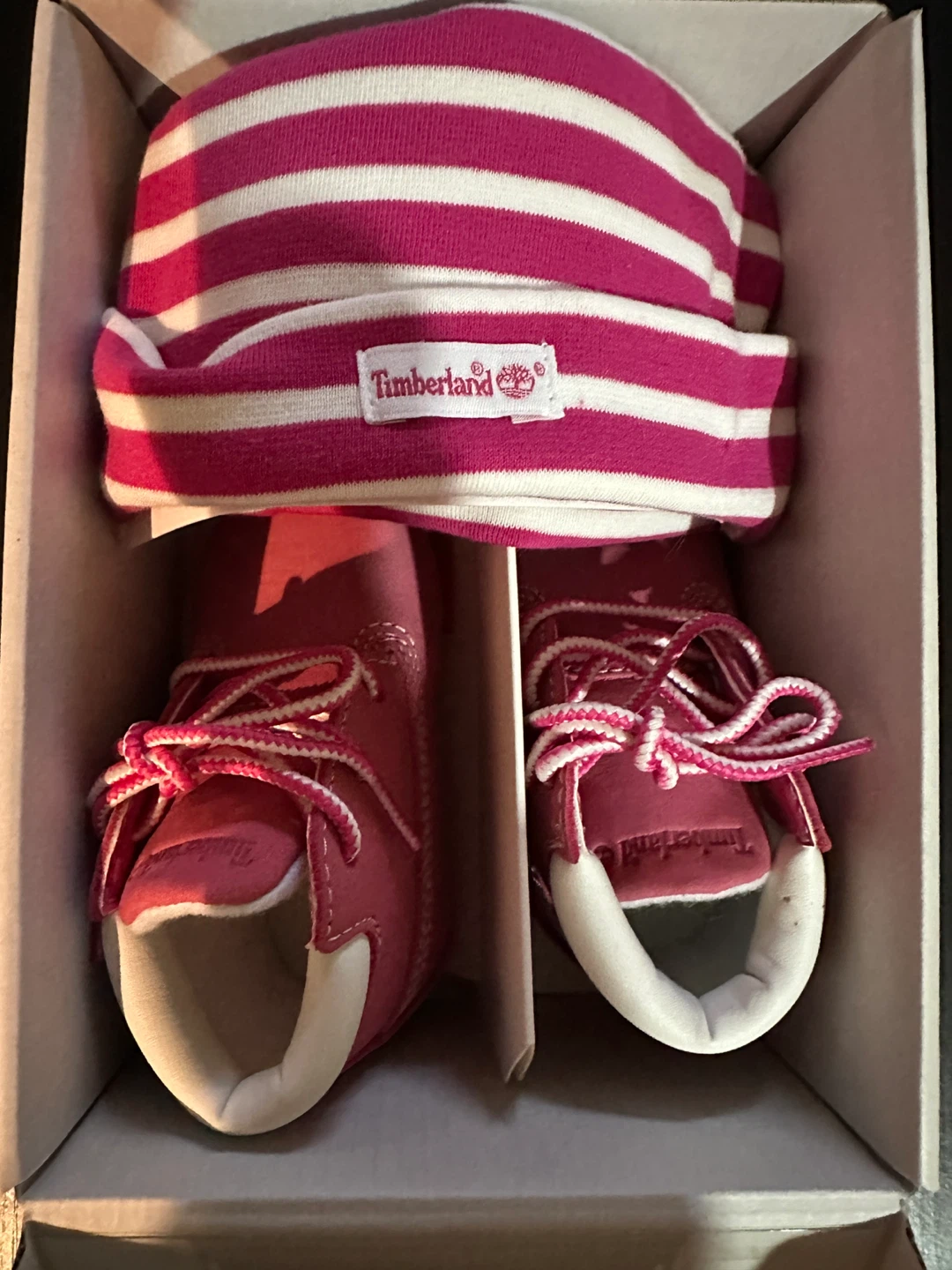 Size 2 Pink and White Timberland Infant Crib Bootie Set