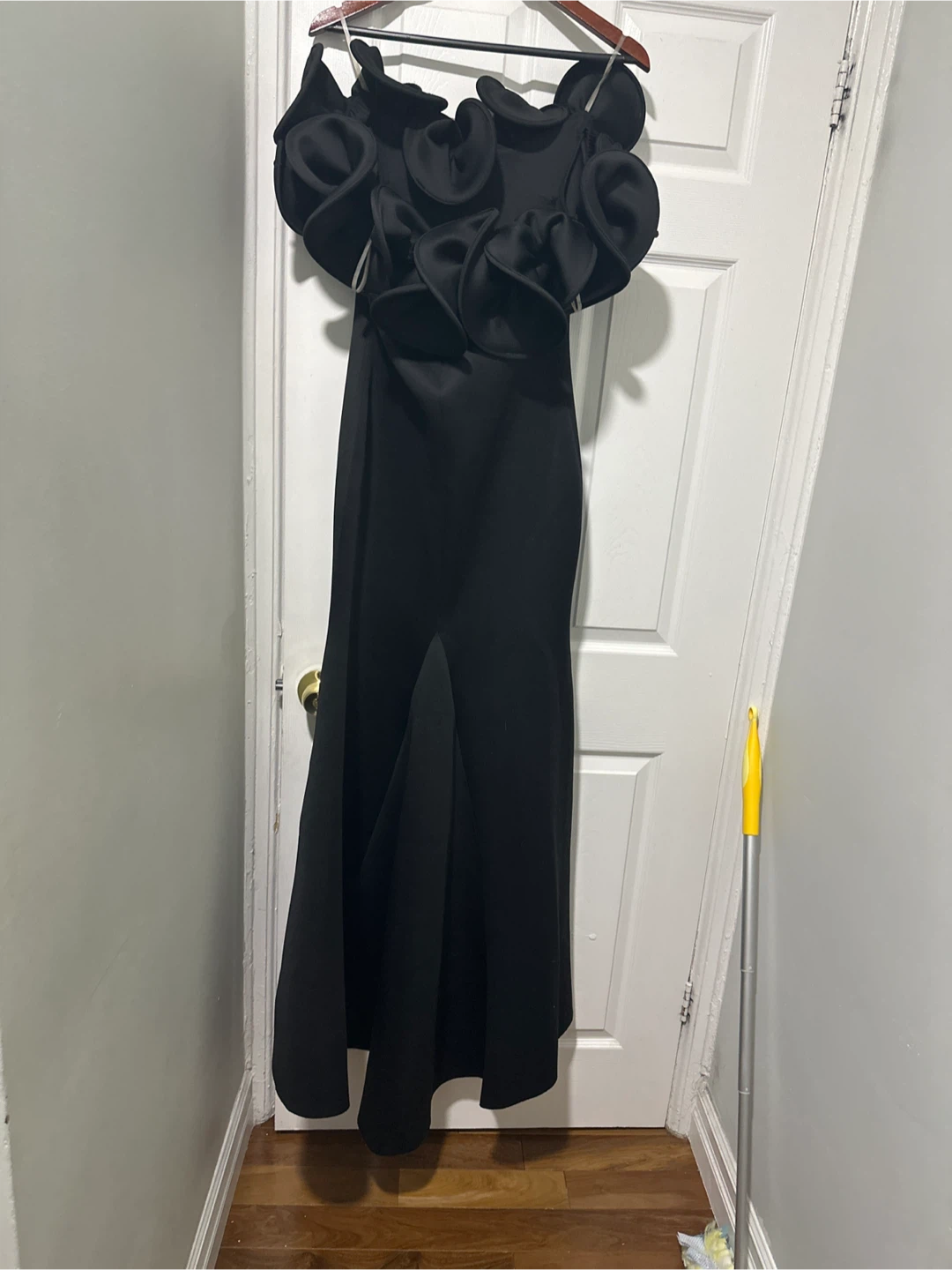 Black Off-the-Shoulder Ruffle Evening Gown