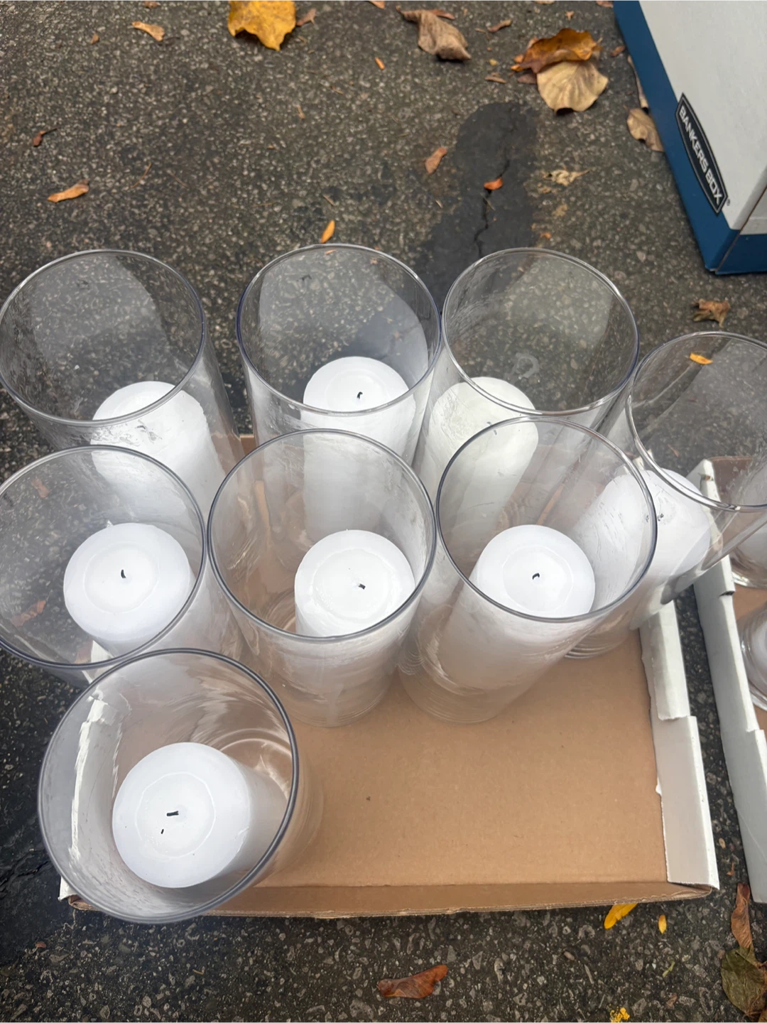 Set of 8 Glass 11” Cylinder Vases with White Pillar Candles - photo 2