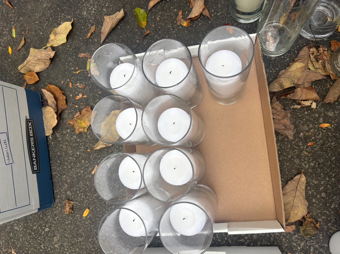 Set of 9 White Pillar Candles in 9” Glass Cylinder Vases - photo 2