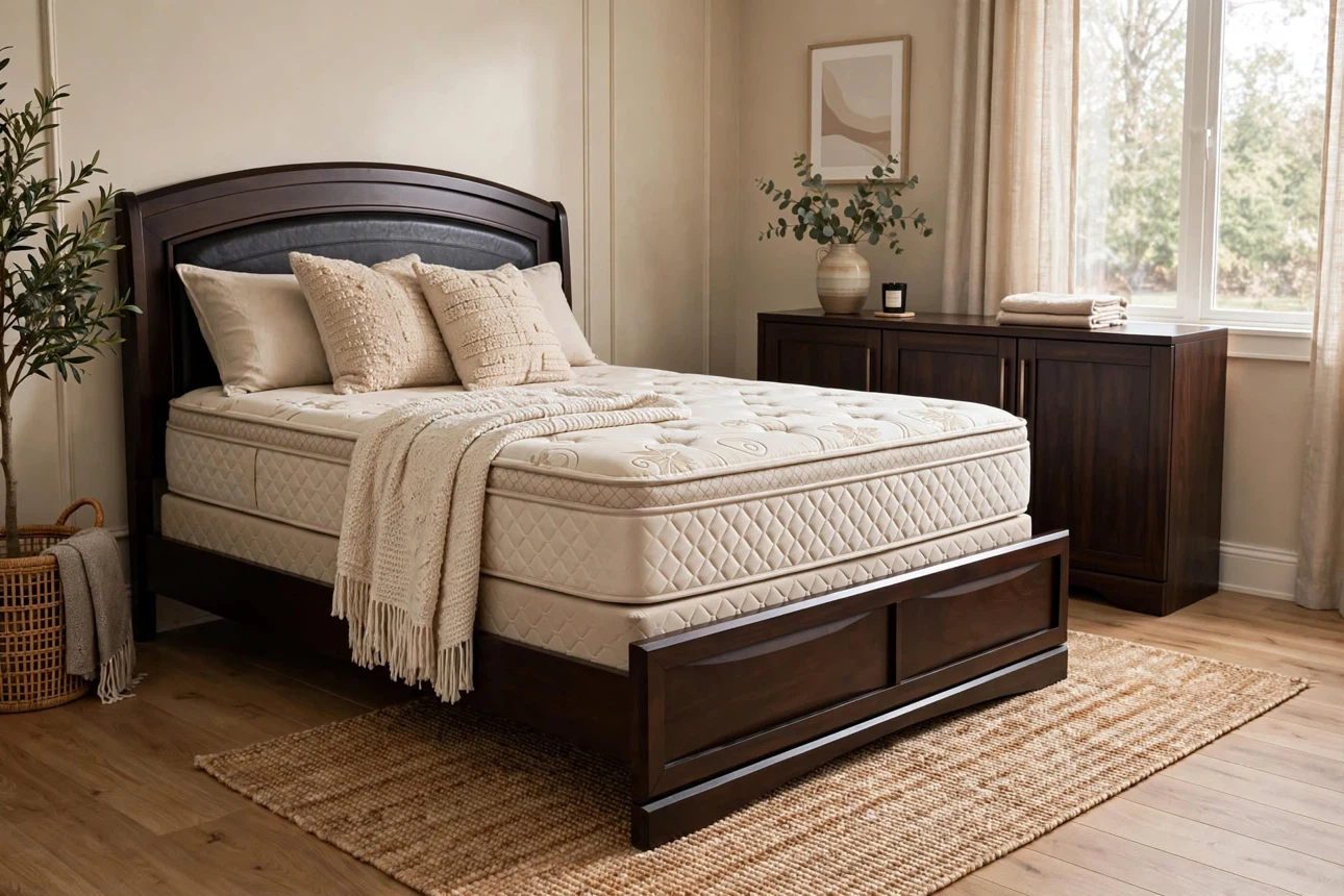 Dark Wood Queen Bed Frame and Mattress Set
