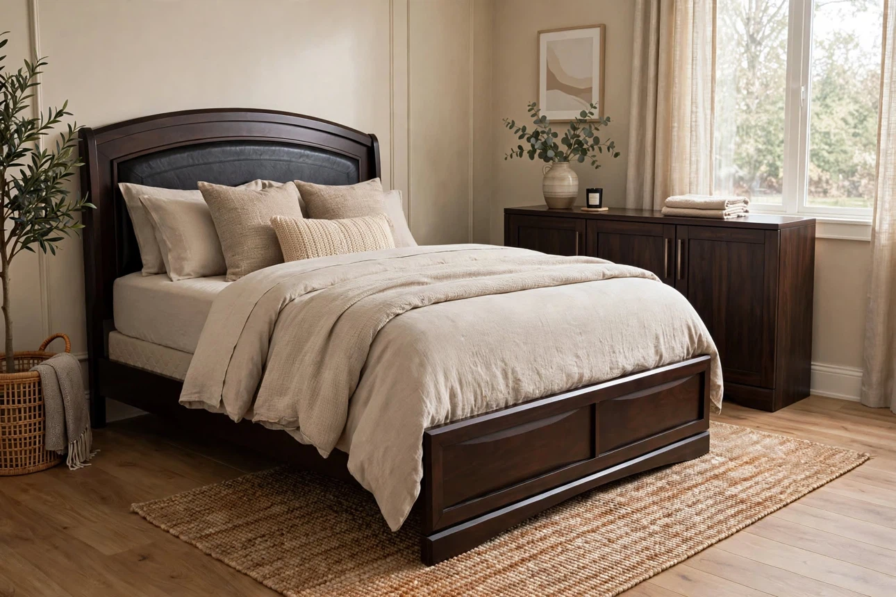 Dark Wood Queen Bed Frame and Mattress Set - photo 4