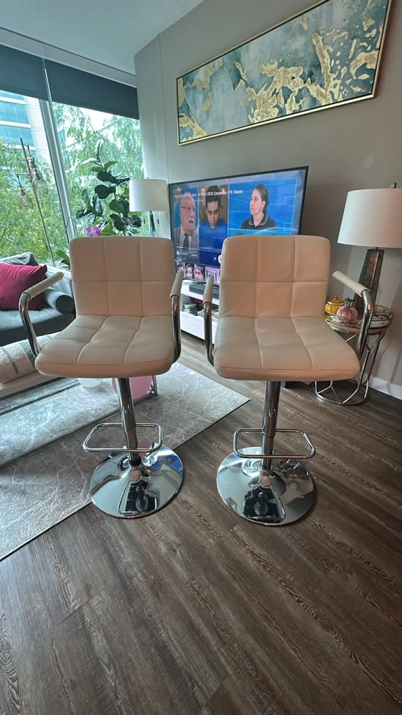 Set of 2 Cream Faux Leather Bar Stools
