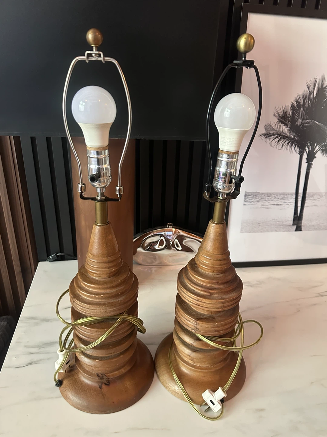 VINTAGE BOHO CHIC MCM STYLE NIGHT SIDE TABLE LAMP LIGHTS - photo 2
