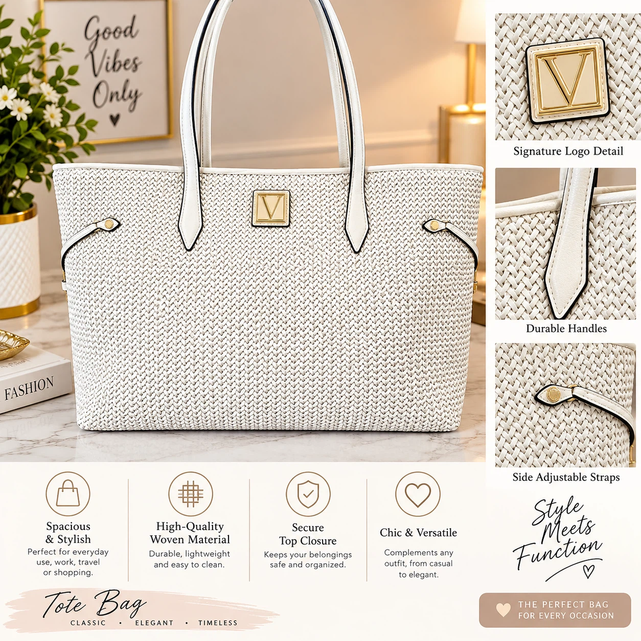Victoria's Secret White Woven Tote Bag