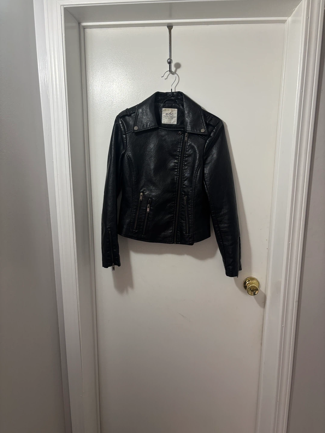 edc Black Faux Leather Jacket
