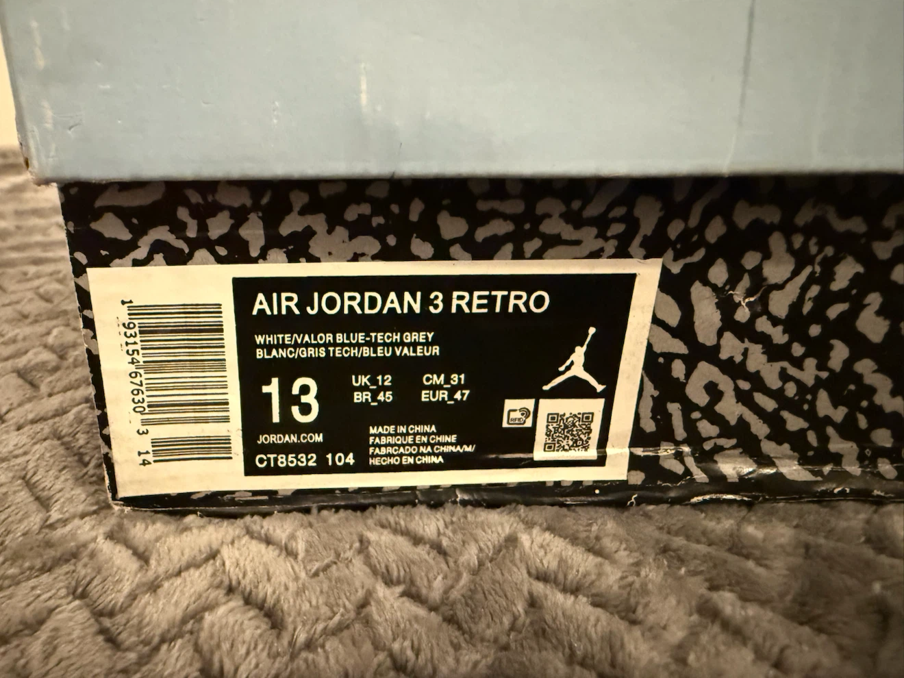 Air Jordan 3 Retro White Valor Blue-Tech Grey Size 13 - photo 5