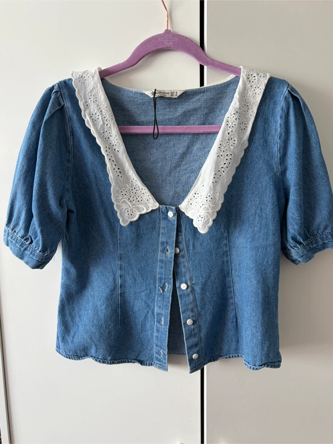 Stradivarius Denim Blouse with White Collar - photo 3