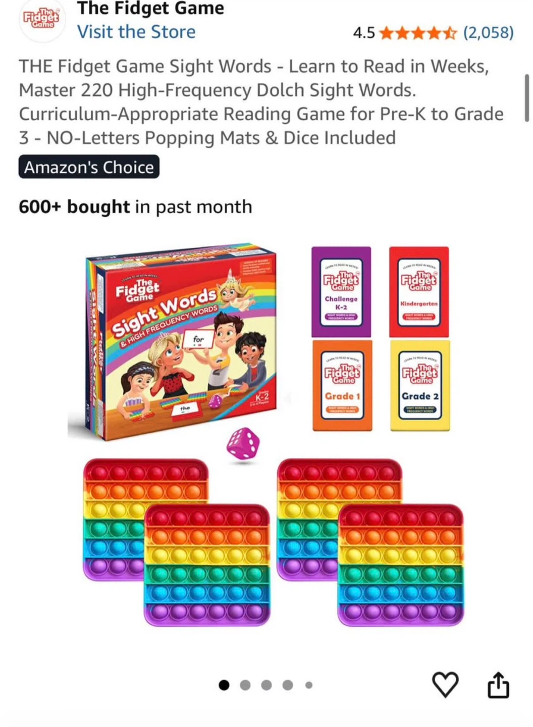 The Fidget Game Sight Words Set