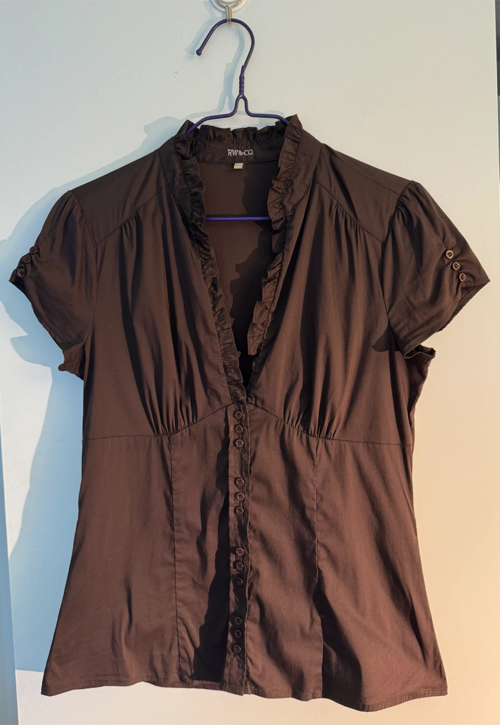 RW&Co. Brown Ruffled Blouse