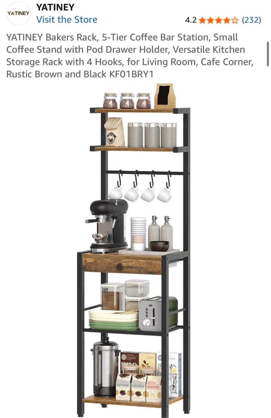 Yatinay 5-Tier Bakers Rack and Coffee Station