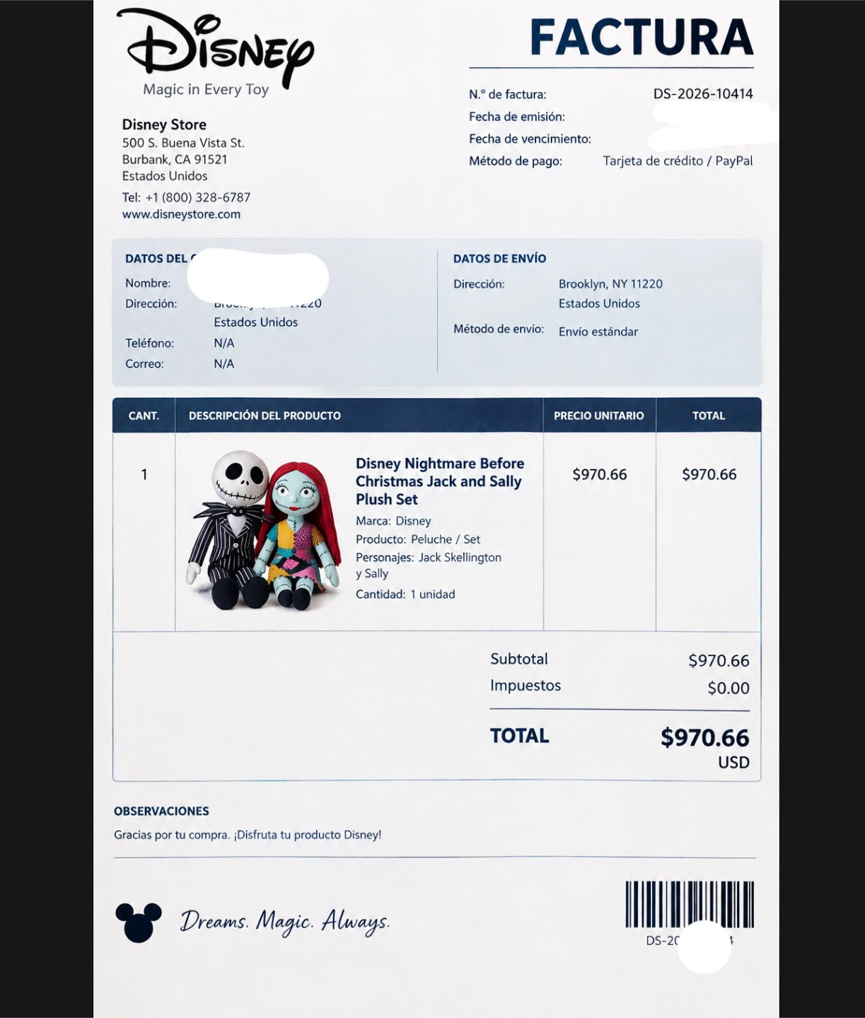 Disney Nightmare Before Christmas Jack and Sally Plush Set - photo 2