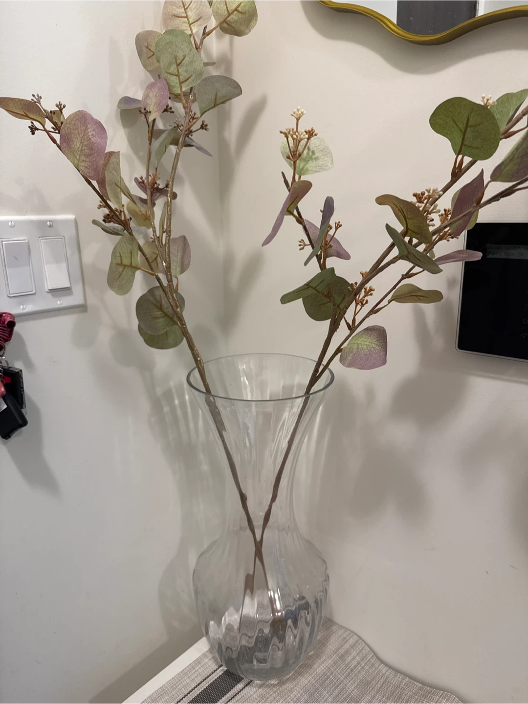 Clear Glass Vase with Artificial Stems