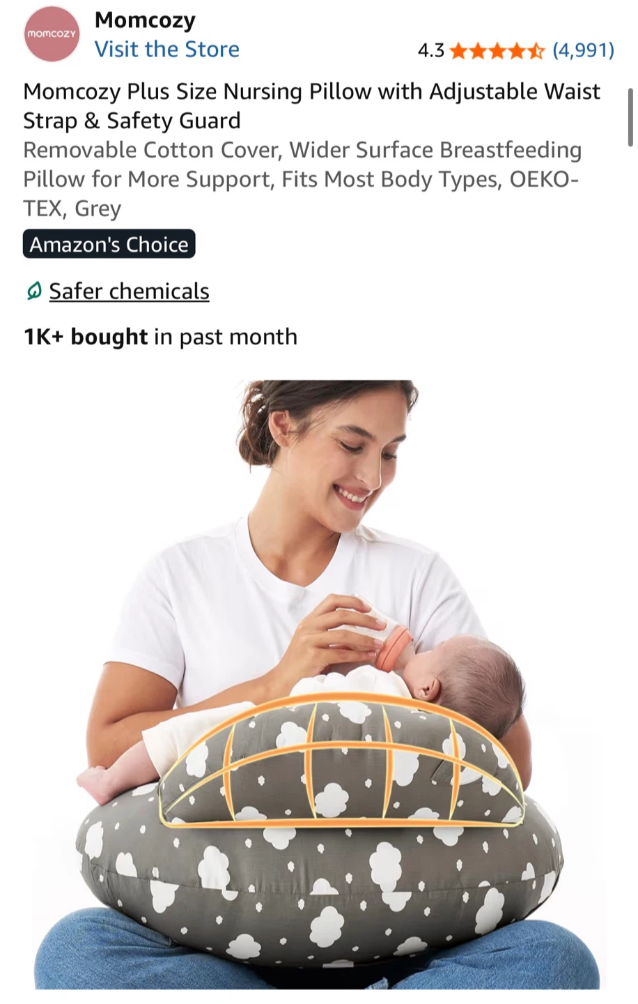 Momcozy Plus Size Nursing Pillow with Adjustable Strap