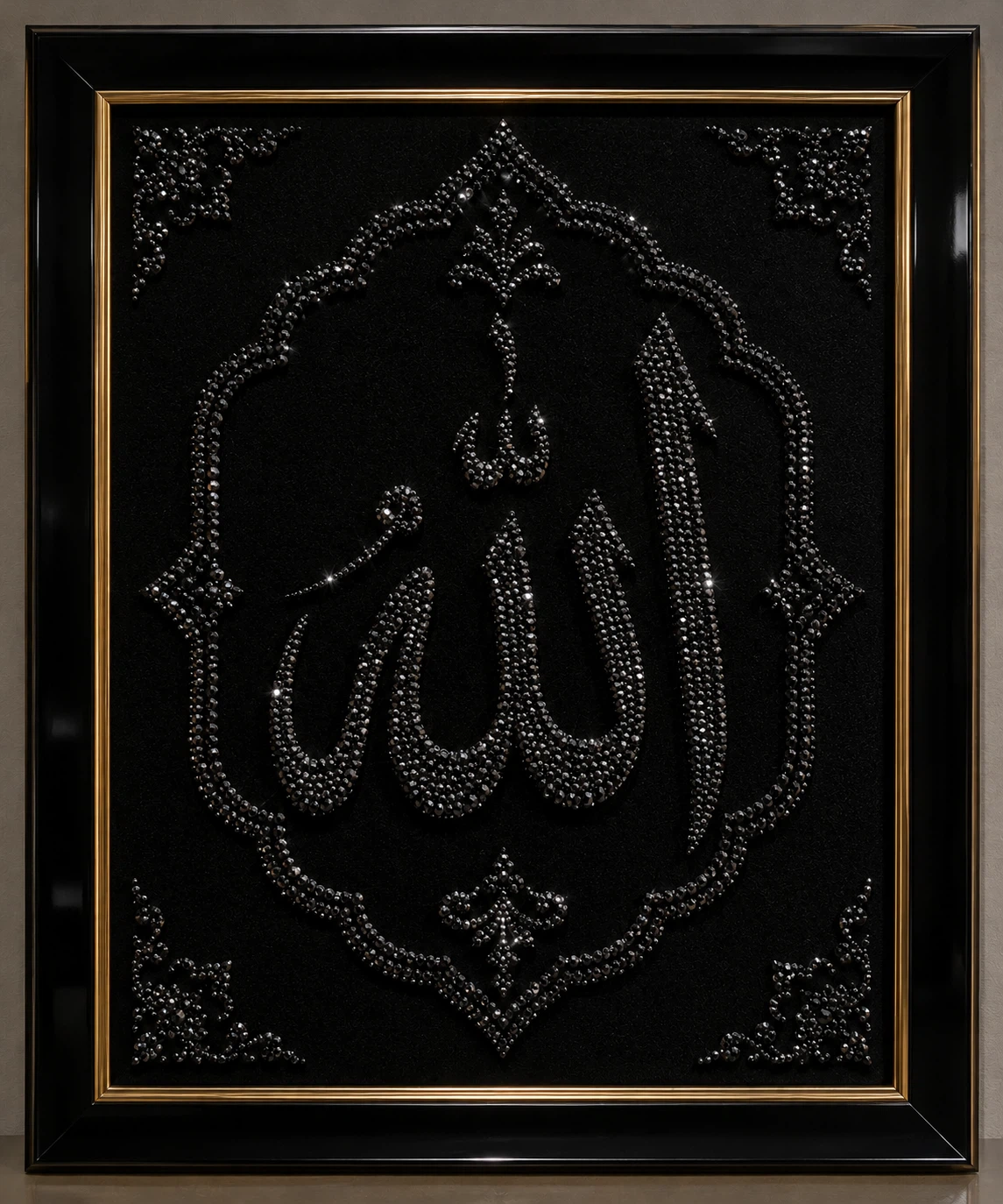 Black Framed Allah Calligraphy Wall Art with Crystals