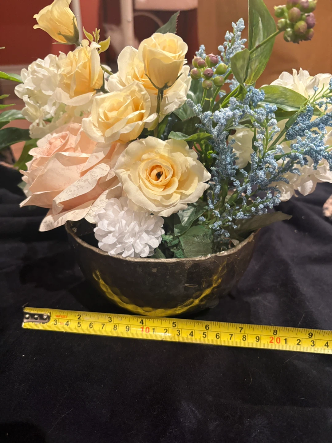 2 Artificial Floral Arrangements in Hammered Metal Bowls - photo 4