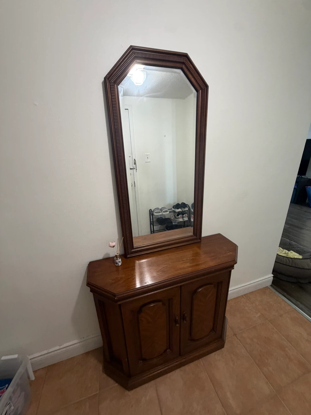 Vintage Oak Hallway Console Table with Mirror