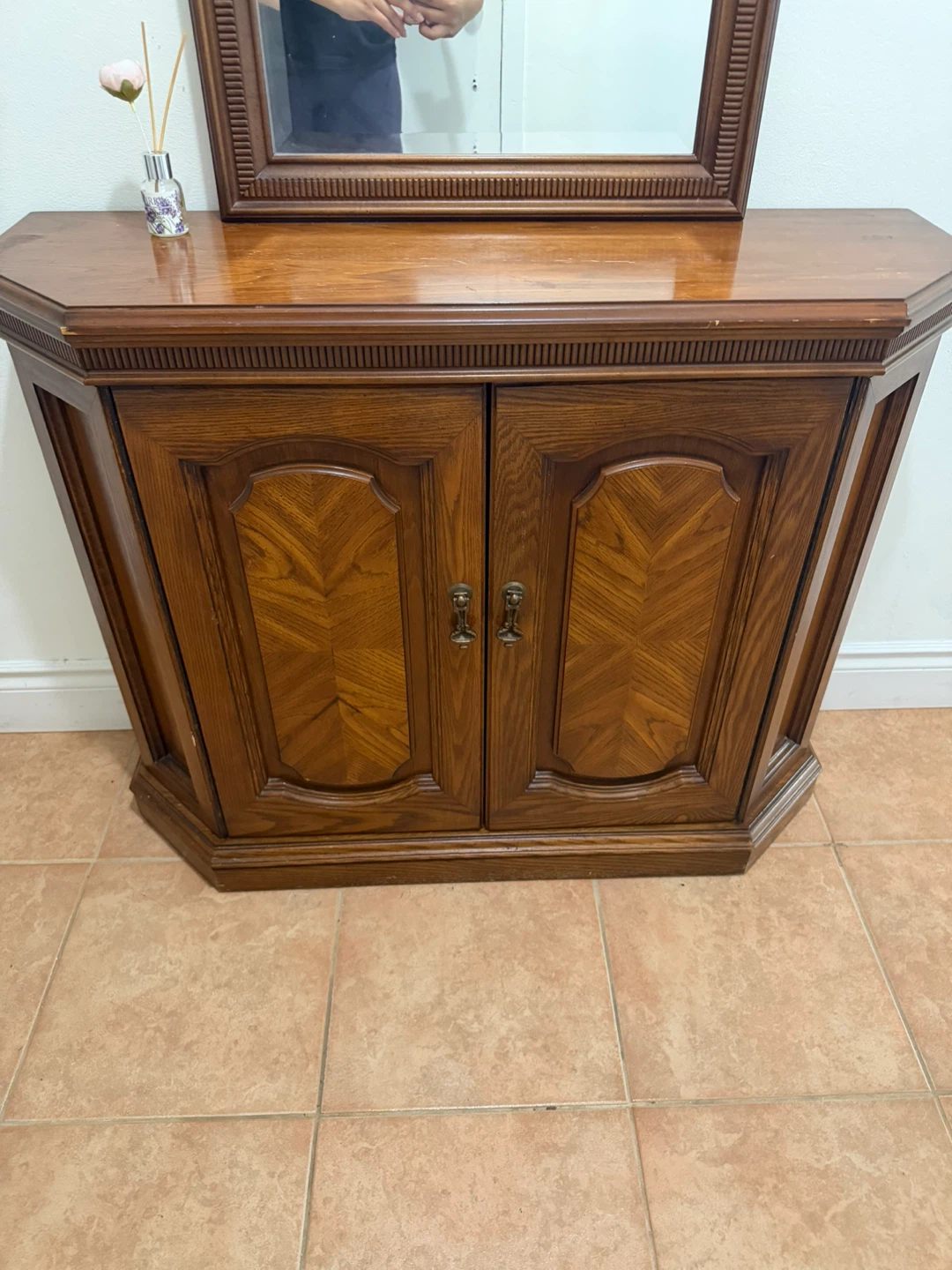 Vintage Oak Hallway Console Table with Mirror - photo 3
