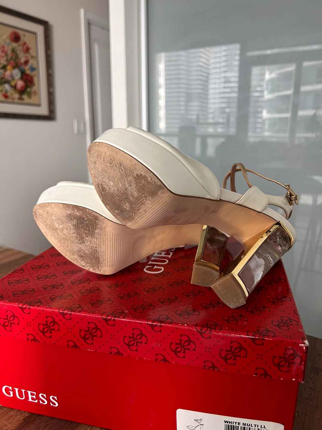 Y2K GUESS White & Gold Platform Heels - W7 - photo 4