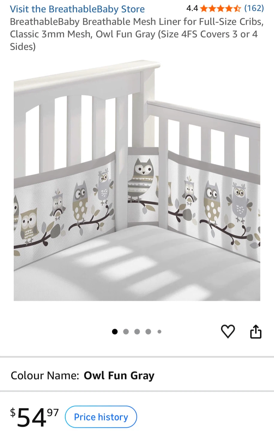 BreathableBaby Mesh Crib Liner - Owl Fun Gray