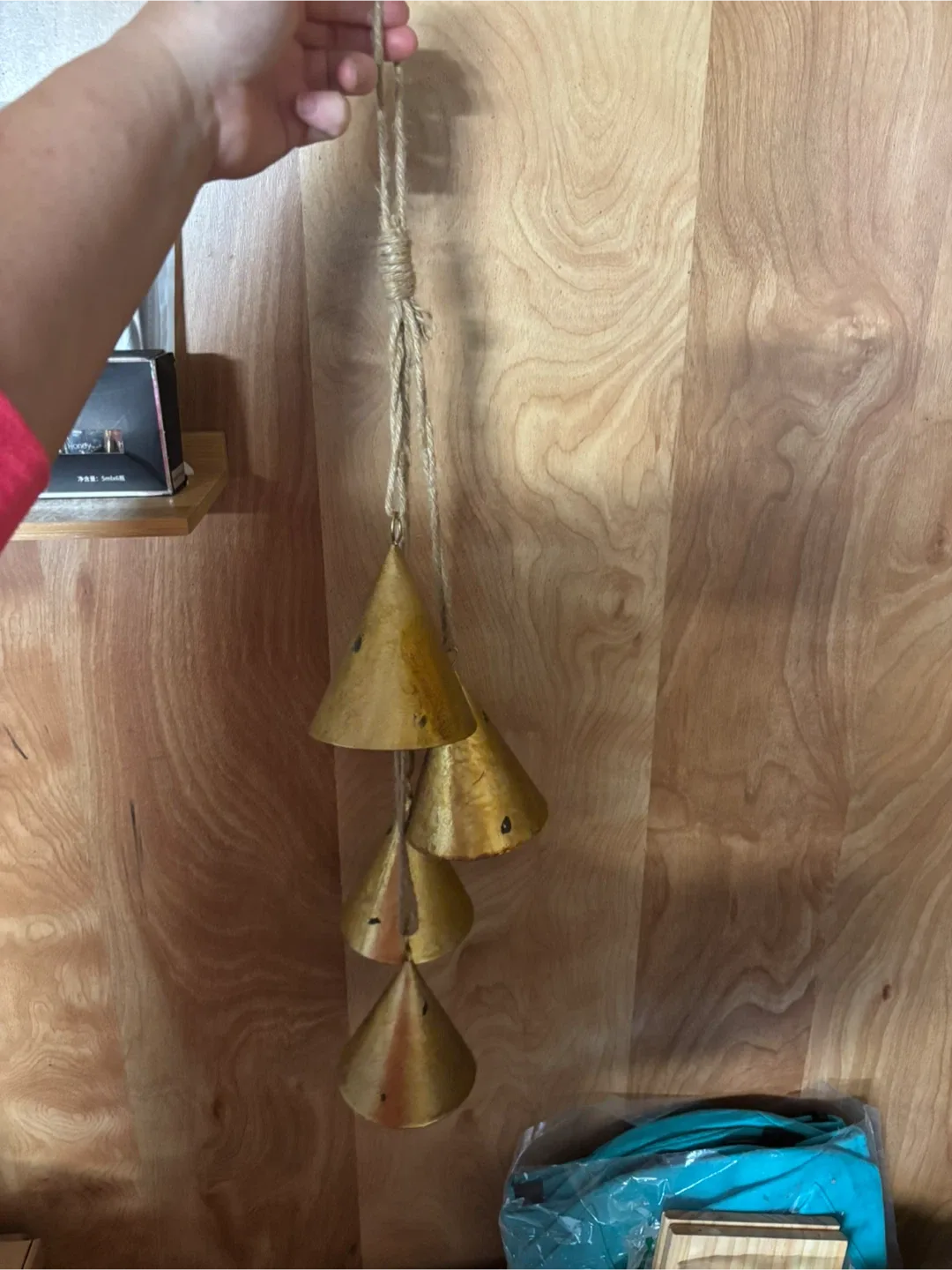Rustic tin bells on rope