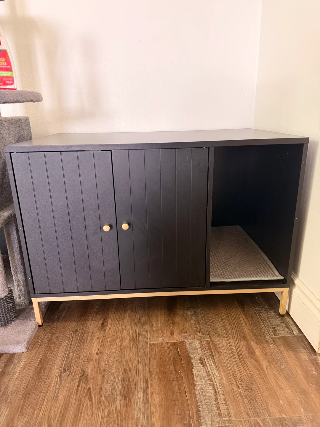 Black Cat Litter Box Enclosure Cabinet