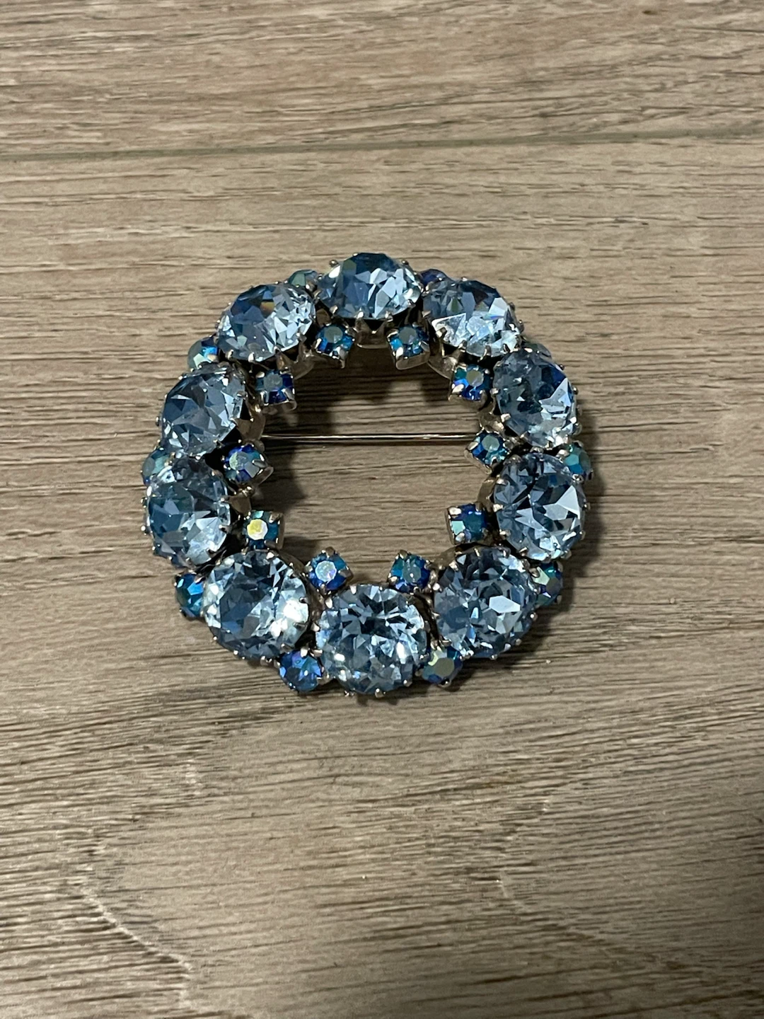 Vintage Swarovski Blue Crystal Wreath Brooch