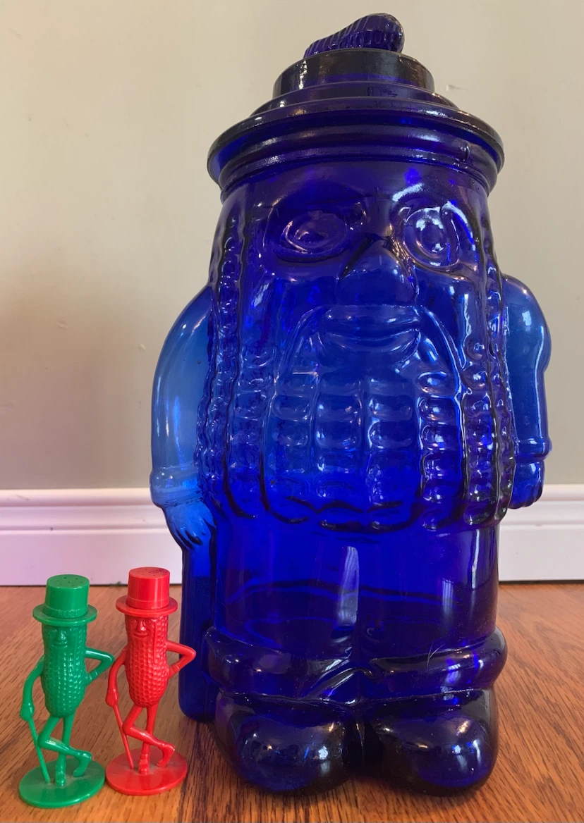 Vintage Blue Cobalt Glass Peanut Jar and Salt and Pepper Shakers