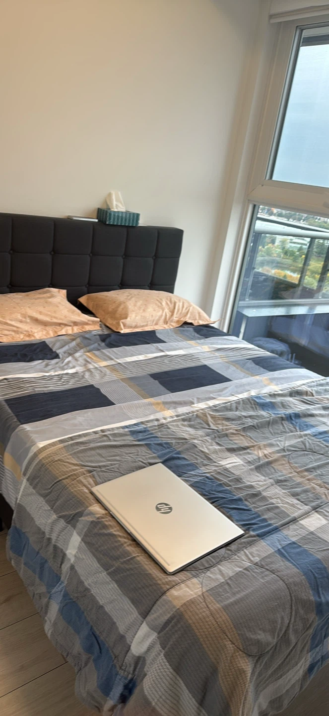 Dark Grey Tufted Bed Frame + Mattress, Like New (1 Year Old) - photo 2