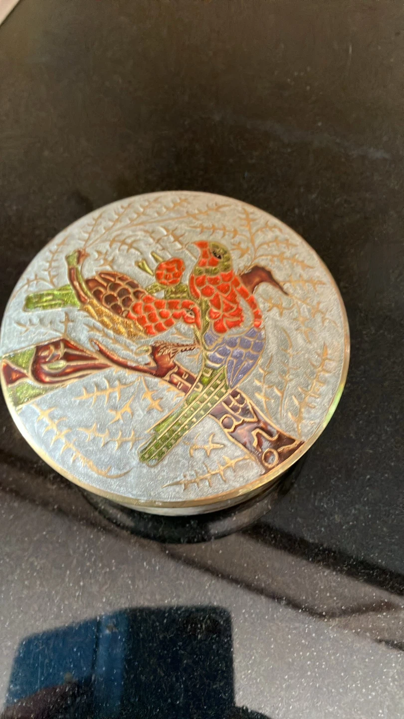Vintage Brass and Enamel Trinket Box