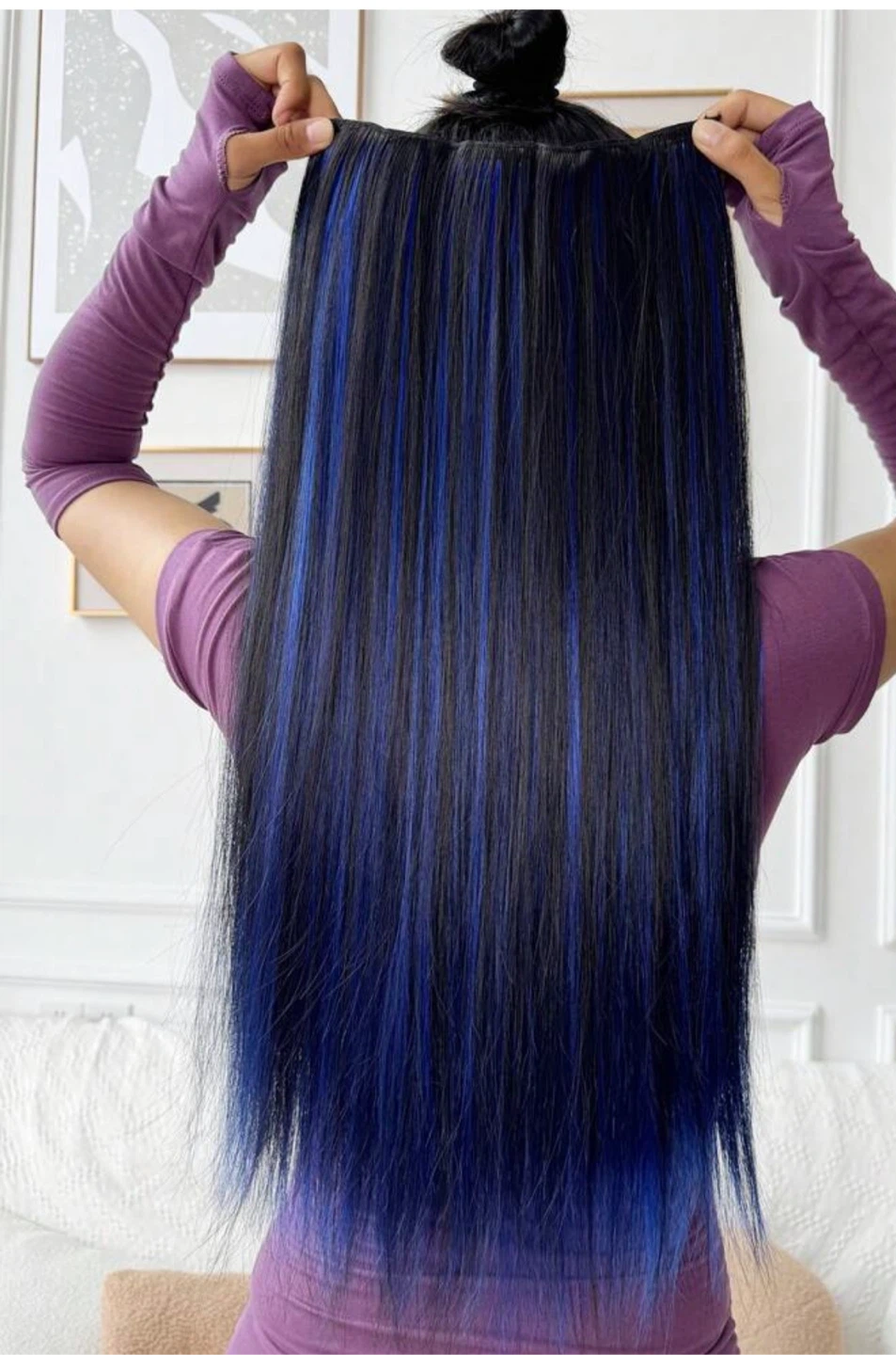 Blue and black hair extensions