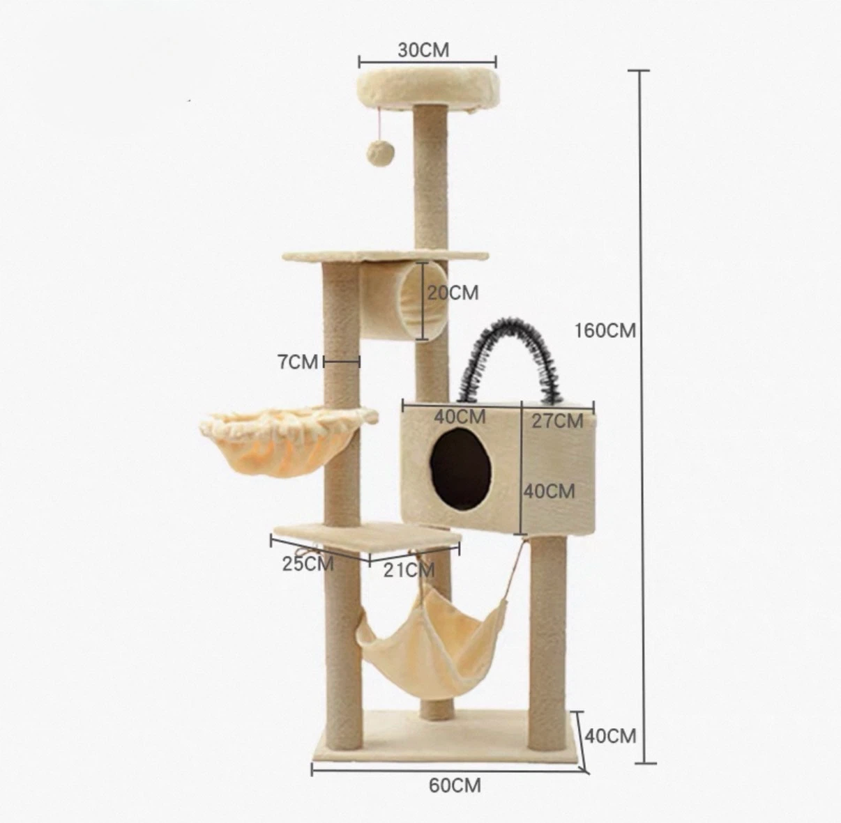 Cream Cat Tree with Hammock and Condo