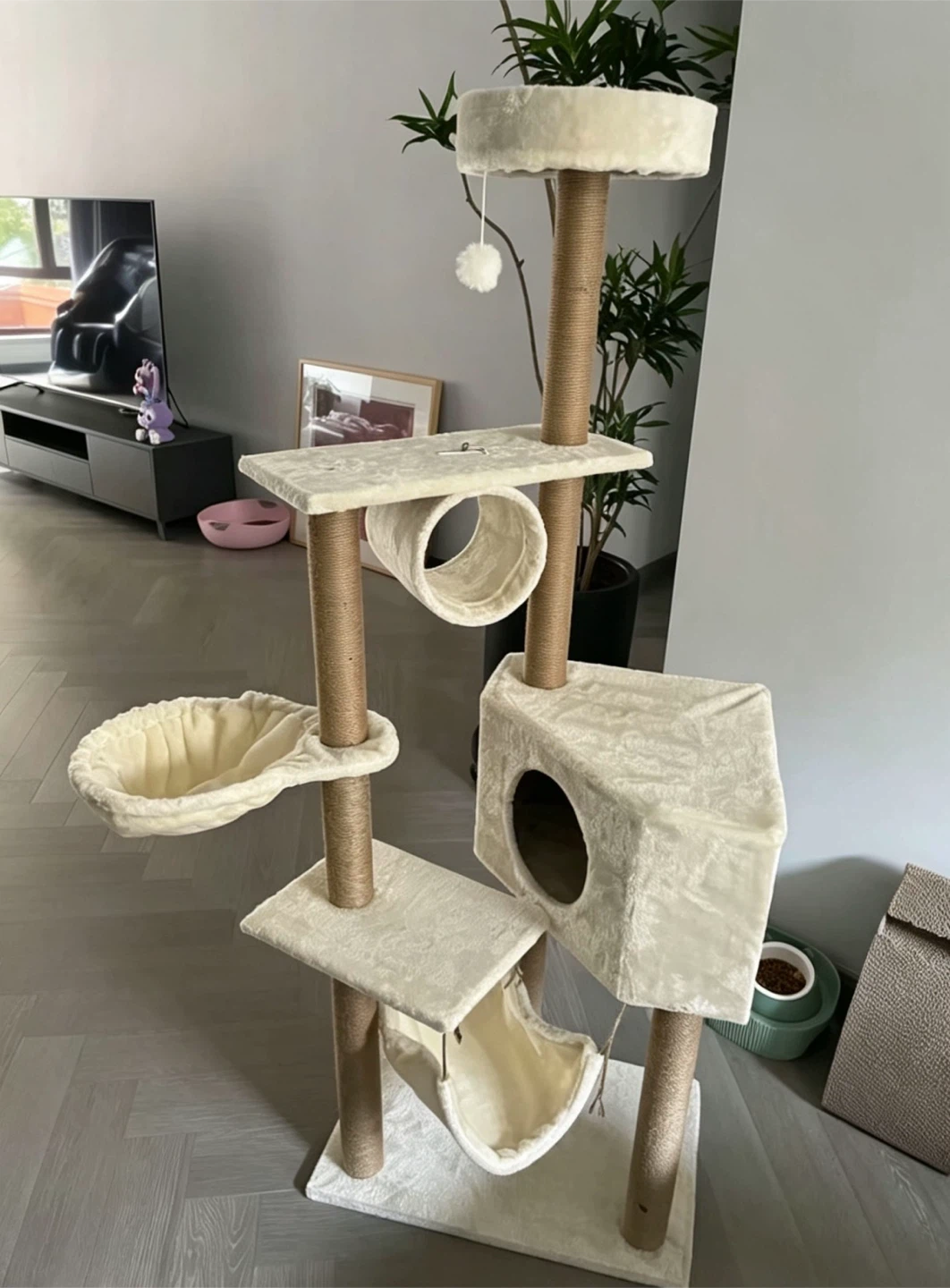 Cream Cat Tree with Hammock and Condo - photo 2