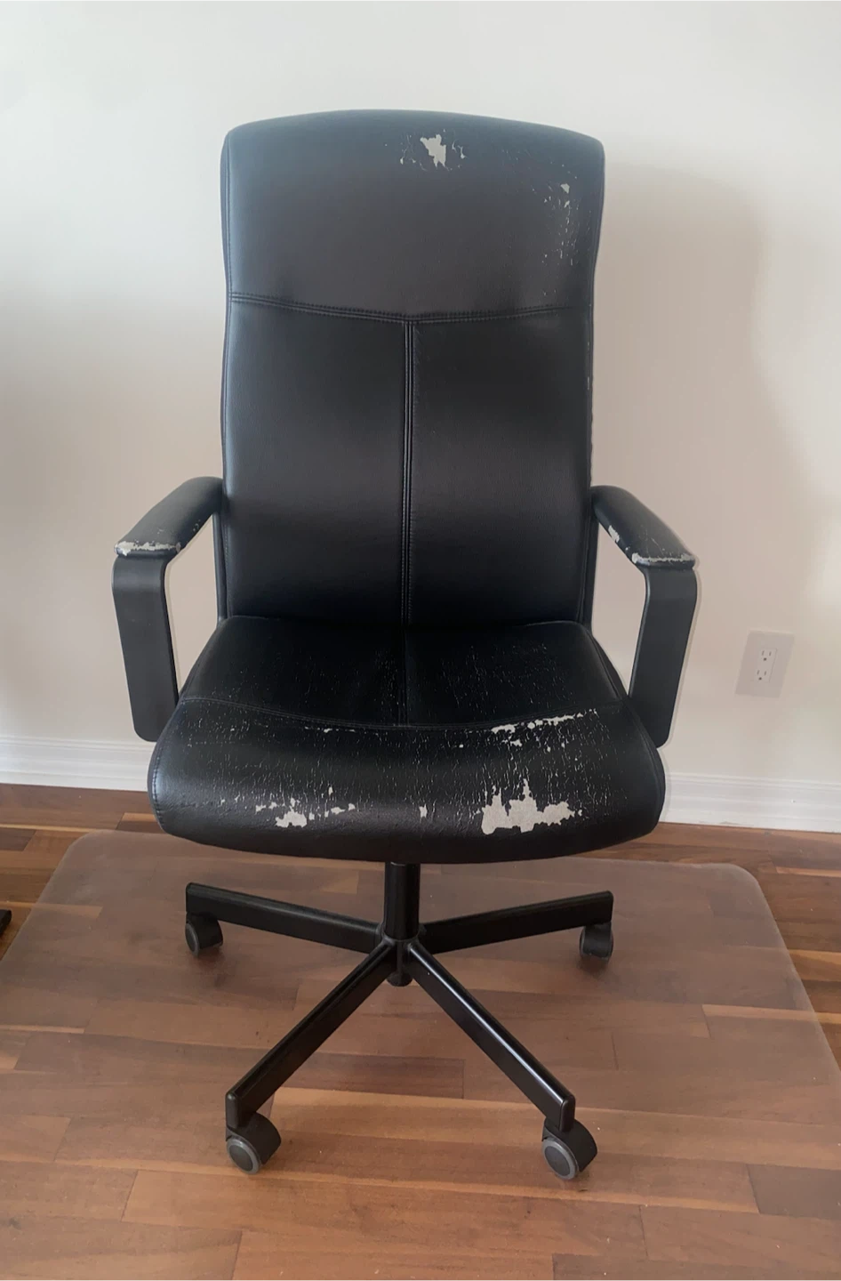Worn Faux Leather Black Office Chair