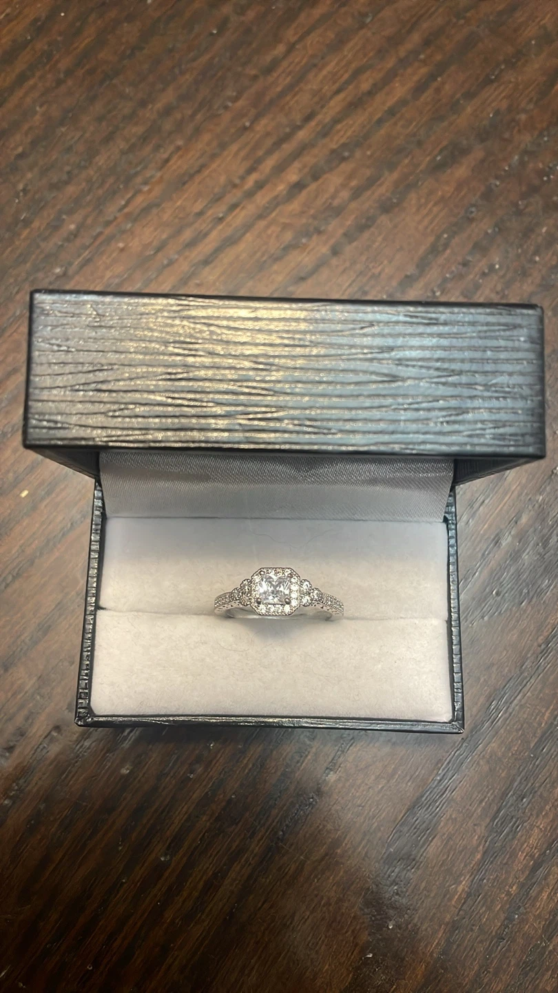Silver-Tone Halo Engagement Ring