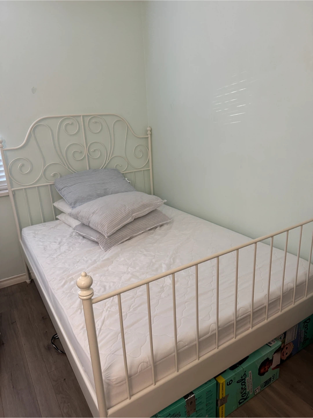 White Metal Frame Bed and mattress
