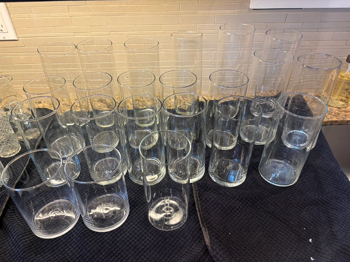 Set of 23 Clear Glass Cylinder Vases