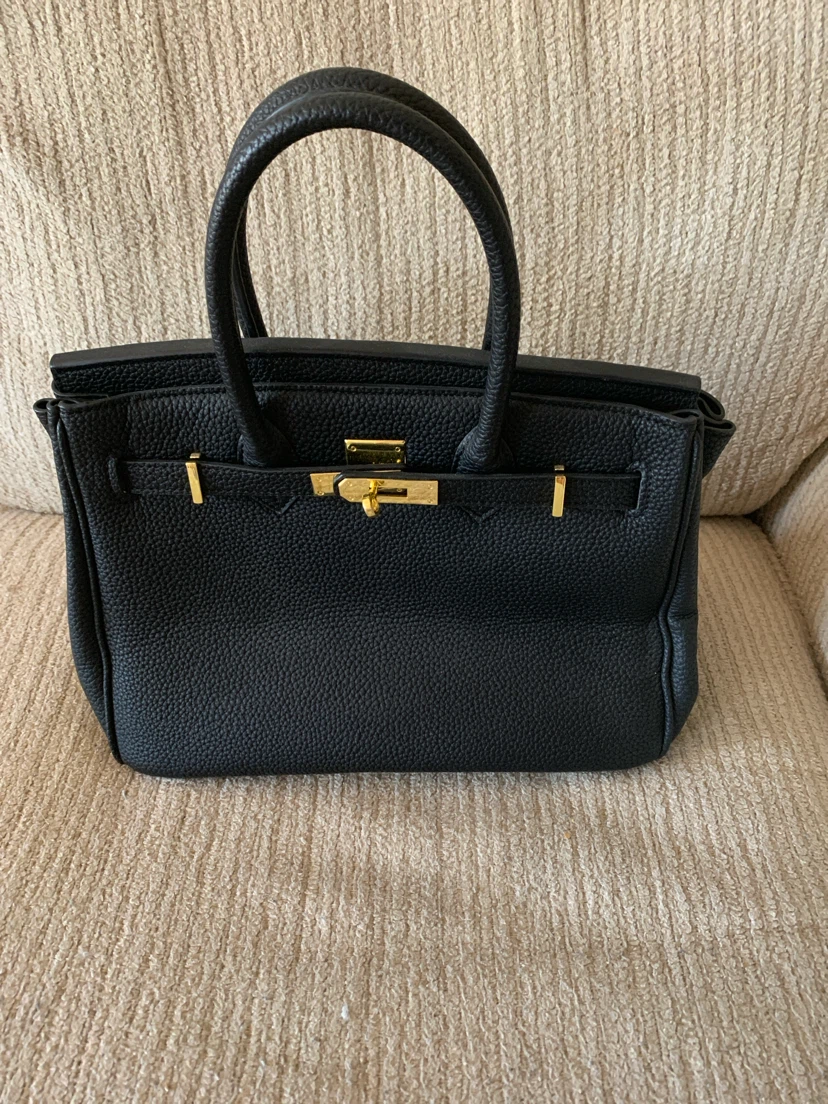 Black Handbag with Gold-Tone Hardware