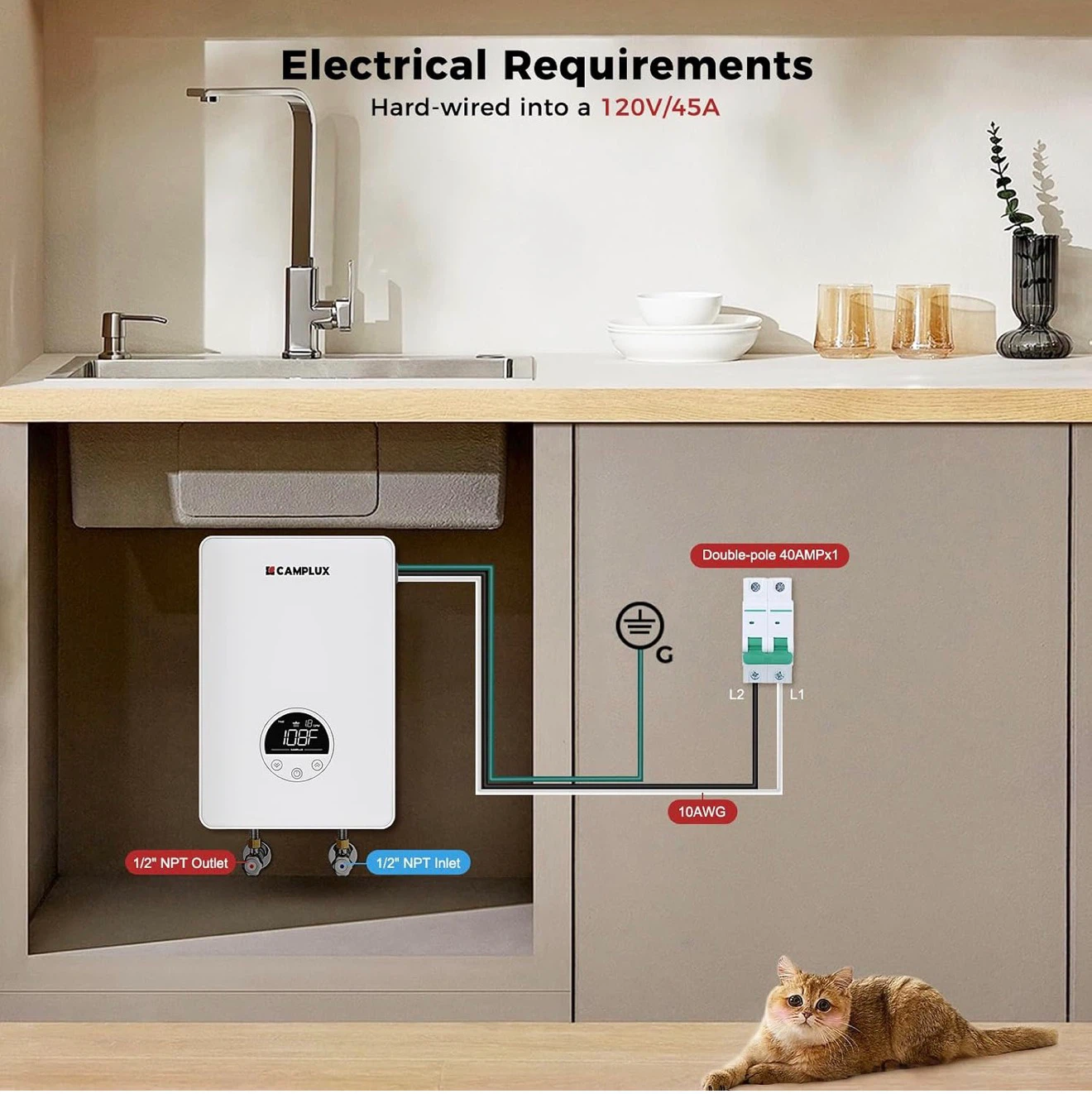 CAMPLUX Tankless Water Heater Electric 4.5kW 120V - photo 4