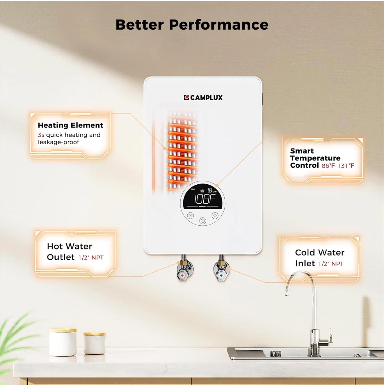 CAMPLUX Tankless Water Heater Electric 4.5kW 120V - photo 5