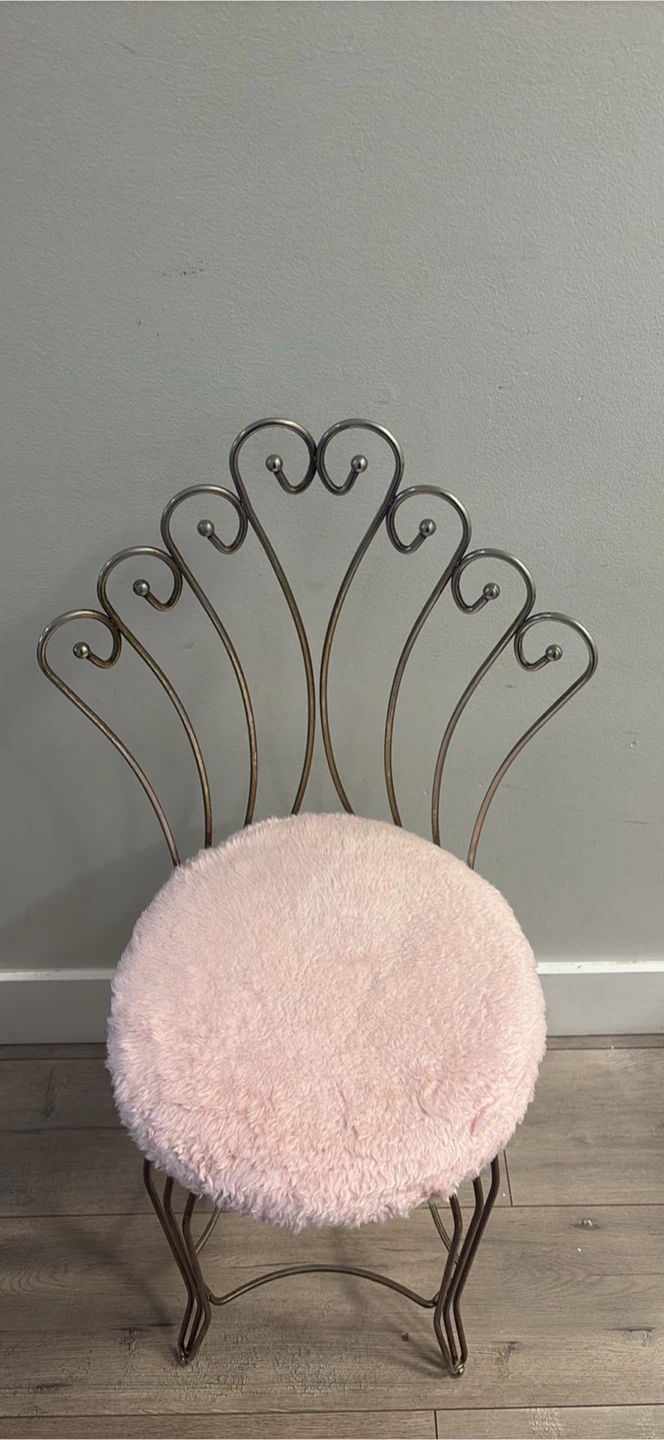 Vintage Style Metal Vanity Chair with Pink Cushion - photo 2